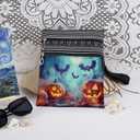 Halloween Night Adjustable Strap Crossbody Bag Glowing Jack-O-Lantern with Moonlit Forest and Bats Print for Adult Messenger Bag Halloween Party or Birthday Celebration Gift for Friend