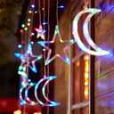 Moon and Stars Decor Curtain Lights, 11.5ft String Lights for Bedroom, Christmas, Ramadan Decor, Indoor LED Fairy Twinkle Light, Battery Operated or USB Plug-in