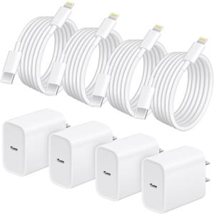 AISNI 4 Pack 6 ft Fast Charger Cord Compatible with iPhone Charger Fast Charging Block 20W PD USB C Charger Fast Charger for iPhone 14/13/12 Pro Max, 14 Plus,XR,XSMAX-White