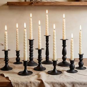 Mumufy Matte Candlestick Holders, Metal Wedding Taper Candle Holders Vintage Candles Stand Set, Candle Stick Decor for Mantel Table Centerpiece Wedding Dining Table Decor Mantelpiece(Black,10 Pcs)