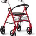 Medline Steel Rollator Walker with 8 Inch Wheels, Folding Rolling Walker, Adjustable Arms, Supports 300 lbs, Red