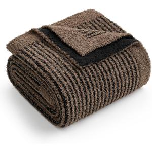 Snuggle Sac Ultra Soft Throw Blanket for Couch, Fuzzy Microfiber Knit Stripe Blankets for Couch, Sofa, Travel, Black Brown, 50x60 inches