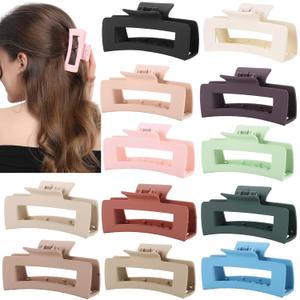 12 Pcs Neutral Square Hair Claw Clips  4.3" Matte Finish Rectangle Claws for Women Thick & Thin Hair, Everyday Bulk Hair Accessories Set