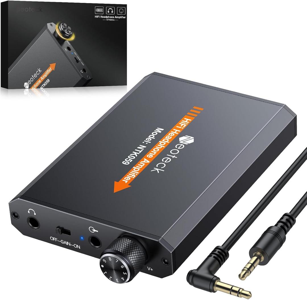 Neoteck Portable 3.5mm Headphone Amplifier Two-Stage Gain Switch, 16-300 Ohm, Aluminum Matte Surface