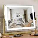 Bearolve Vanity Mirror with Lights 22"×17", Large LED Makeup Mirror with Light, Smart Touch with 3-Color Lighting, Dimmable, 360° Rotation, HD Desk Mirror, Vanity Mirror Tabletop (Gold)