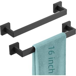 Bathroom Towel Bar,16 Inch Towel Racks for Bathroom Wall Mounted,Stainless Steel Towel Rail Hanger for Wall,Matte Black Towel Holder for Wall, Kitchen(2 Pack)