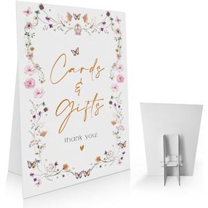 Butterfly Baby Shower/Bridal Sign 8 x 11 Inch, Cards and Gifts Sign, Wildflowers Decorations With Stand-BBLP13