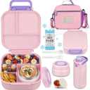 Bento Lunch Box for Kids with 7oz Soup Thermo,Insulated Stainless Steel Kids Water Bottle with Straw and Insulated Lunch Bag,Leak-Proof Lunch Food Container with Ice Pack for School(Green)