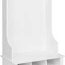 Prepac White Hall Tree, Shoe Cabinet, Storage Cabinet with 9 Shoe Cubbies and 3 Double Coat Hooks 15.5" D x 27" W x 68" H
