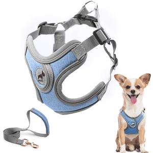 Dog Harness with Leash Set, No Pull Adjustable Step in Dog Collars Harness with Breathable Padded Vest for Training and Running(XS, Blue)