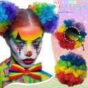2 Pack Rainbow Afro Puffs Drawstring Ponytail Extension for Women Clown Costume Clown Wig Hair Puff Buns Short Synthetic Hair Accessories for Pride Parade Halloween Cosplay Party (Rainbow)