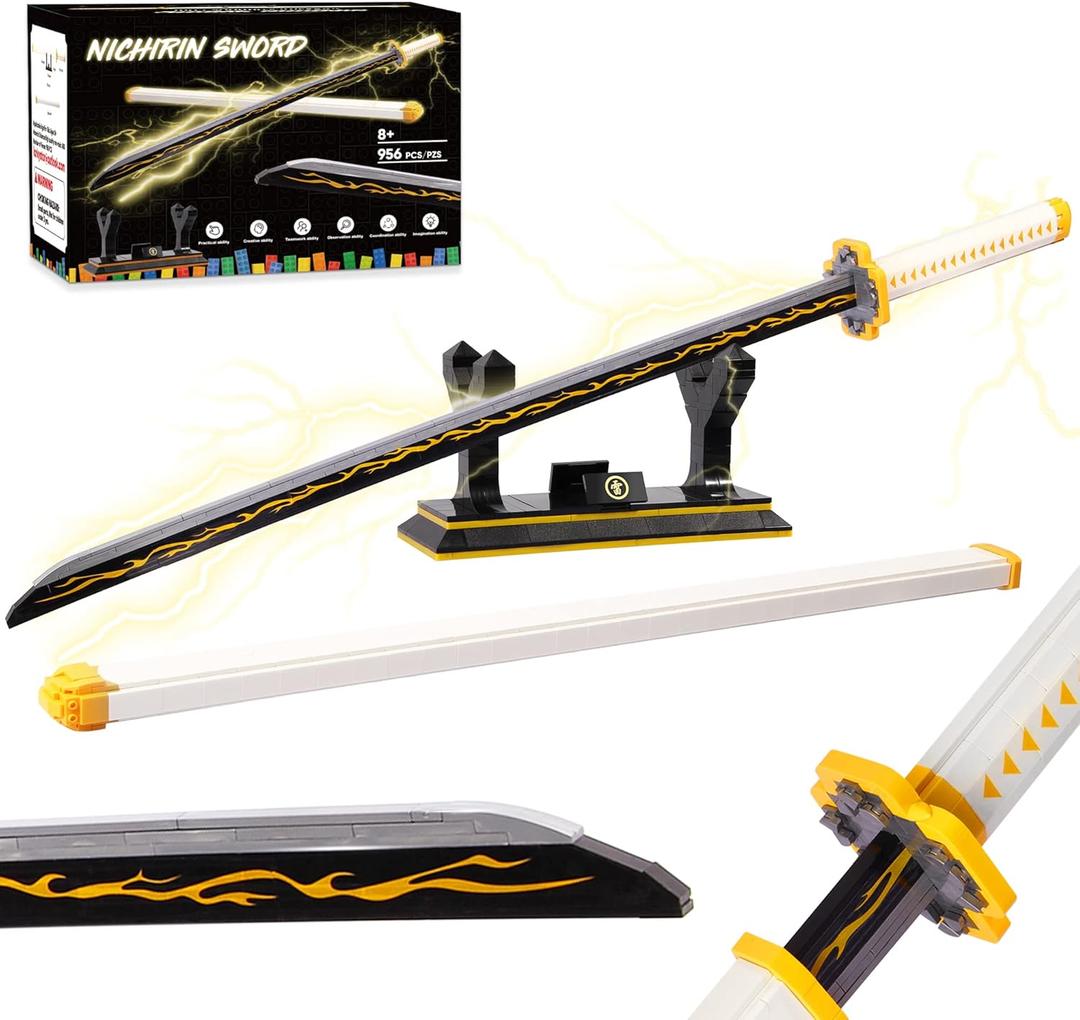Swords Building Set, 39in Zenitsu Sword Building Block with Scabbard and Stand, Katana Gift for Boy, 956 Pcs