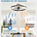 VOLISUN Low Profile Ceiling Fans with Lights and Remote, 20in Flush Mount Ceiling Fans with Light, 3000K-6500K Dimmable Fandelier LED Fan Light, Black Bladeless Ceiling Fans with Lights for Bedroom