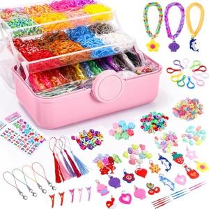 Amazon.com: 18500+ Bracelet Making Kit Rubber Band, 26 Colors Rubberband Bracelet Kit with 3 Layer Container Includes Glow-in-The-Dark Rubber Bands, Bracelet Making Refill Kit Stocking Stuffers for Kids(Pink)