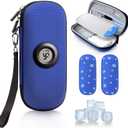 Krypthos Insulin Cooler Diabetes Travel Case with Thermometer Temperature Display, Refrigerated Medication Travel Bag, Vials Organizer Bag with 2 TSA Approved Ice Pack for Daily Trip (Blue)