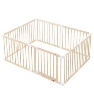 Wooden Playpen, Baby Gate Play Yard Foldable, Baby Play Pen for Toddlers and Babies, Large Size Adjustable Play Fence with Locking Gate, Indoor Activity Center for Kids