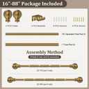 Warm Gold Curtain Rods for Windows 48 to 84 Inch 1" Diameter Adjustable Heavy Duty Brass Window Curtain Rod with Metal Finials for Living Room Bedroom Farmhouse Kitchen Outdoor