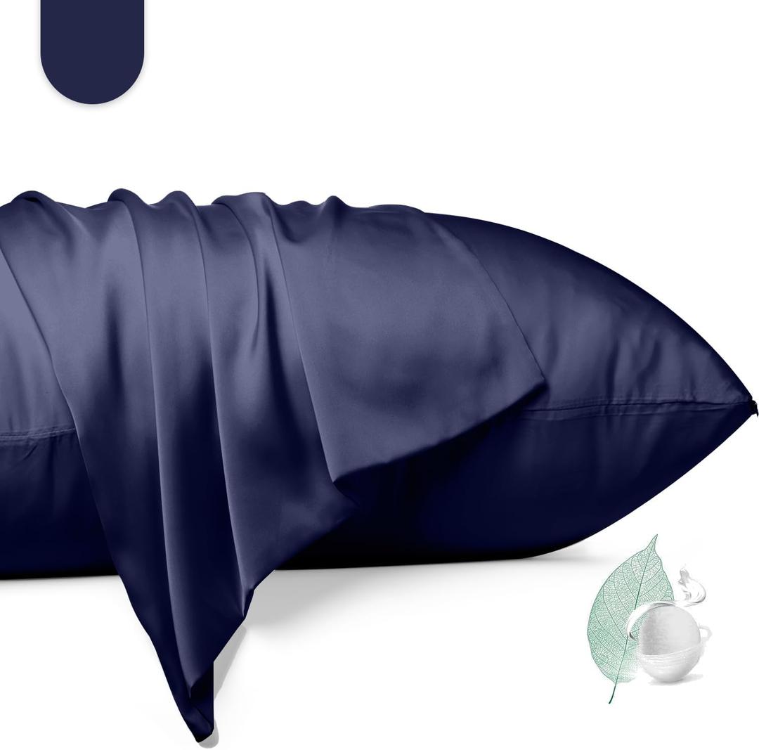 100% Mulberry Silk Pillowcase 2 Pack,Standard Size Silk Pillow Cases for Hair and Skin,Silky Smooth Bed Pillow Cover with Hidden Zipper,Natural Silk Pillow Case Set of 2 (Navy Blue, Standard 20X26), 1 Piece Missing