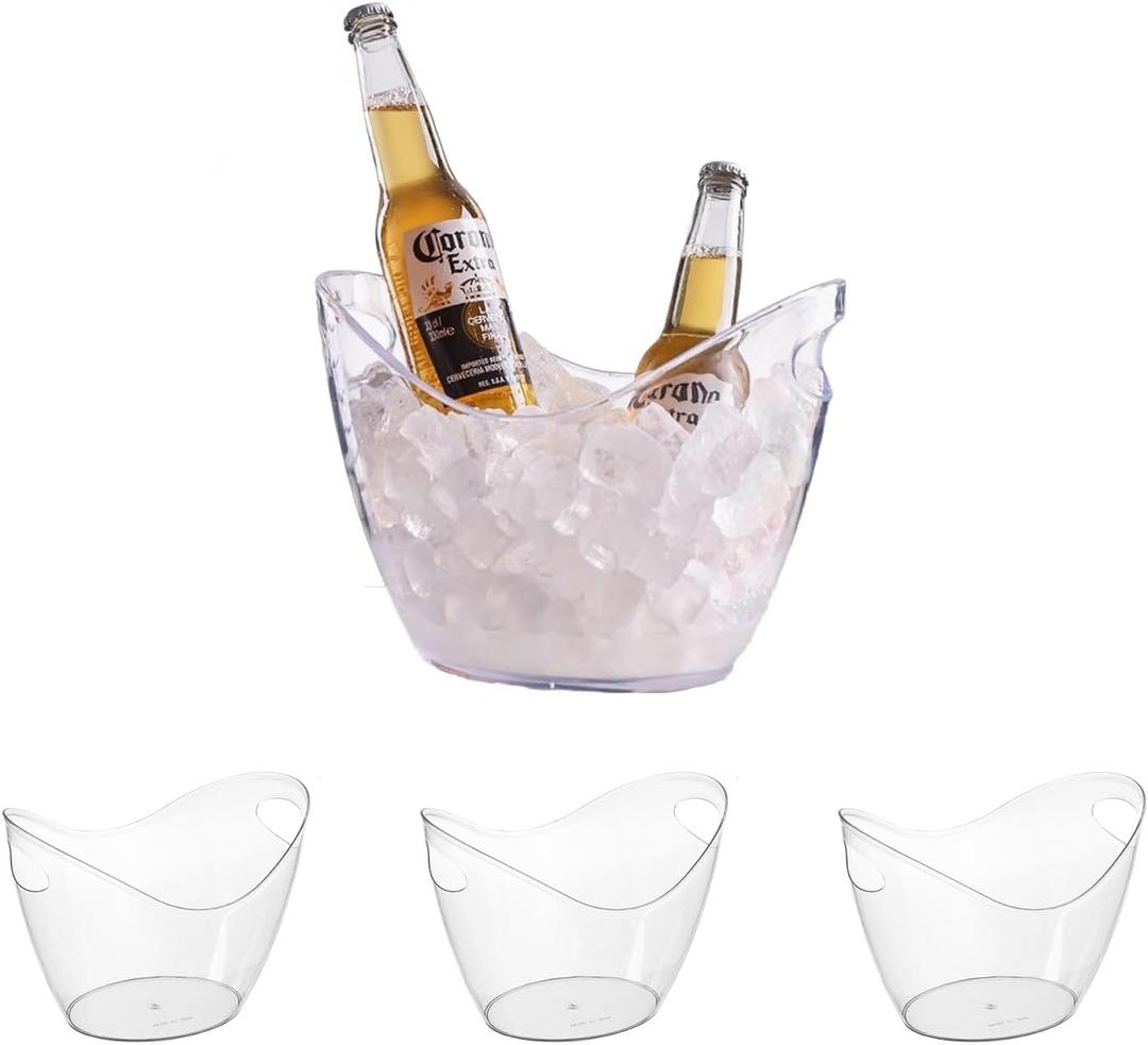 Clear Ice Bucket 4 Pack, 4L Acrylic Ice Buckets for Parties - Beverage Tub for Champagne, Beer, Bottles, Large Drink Cooler Bin for Home or Commercial Use