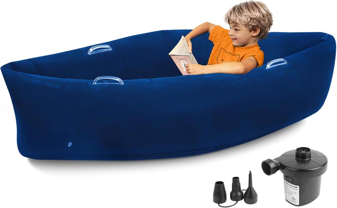 Inflatable Sensory Chair for Kids, Sensory Toys for Autistic Children,60 inches Comfy Chair Sensory Pea pod with Pump - ADHD Chair Provide Sensory Input & Therapeutic Compression - Blue