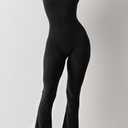 QINSEN Jumpsuits for Women Square Neck Wide Leg Full Length Romper Playsuit (Black, M)