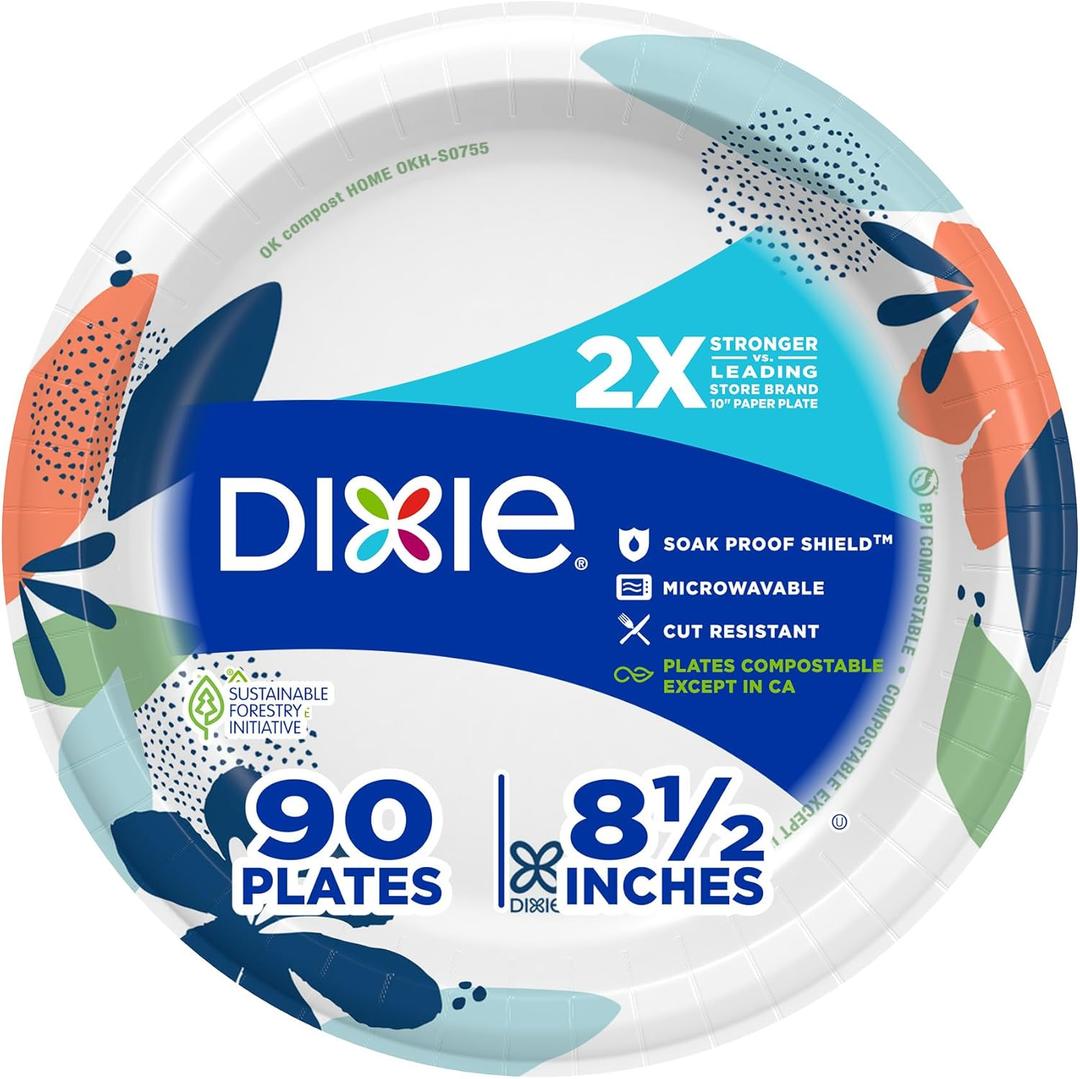 2 x Dixie Medium Paper Plates, 8.5 Inch, 90 Count, 2X Stronger*, Microwave-Safe, Soak-Proof, Cut Resistant, Disposable Plates For Everyday Breakfast, Lunch, & Dinner Meals