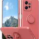 Compatible with Redmi Note 12 4G Case with Ring Kickstand Green, for Redmi Note 12 4G Phone Case Silicone Liquid with Soft Microfiber Lining Slim Shockproof Protective Cover (Camellia)