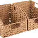 OIAHOMY Pantry Baskets for Organizing, Paper Rope Baskets with Built-in Handles, Wicker Storage Bins for Shelves, 2 Pack-Yellow (Natural)