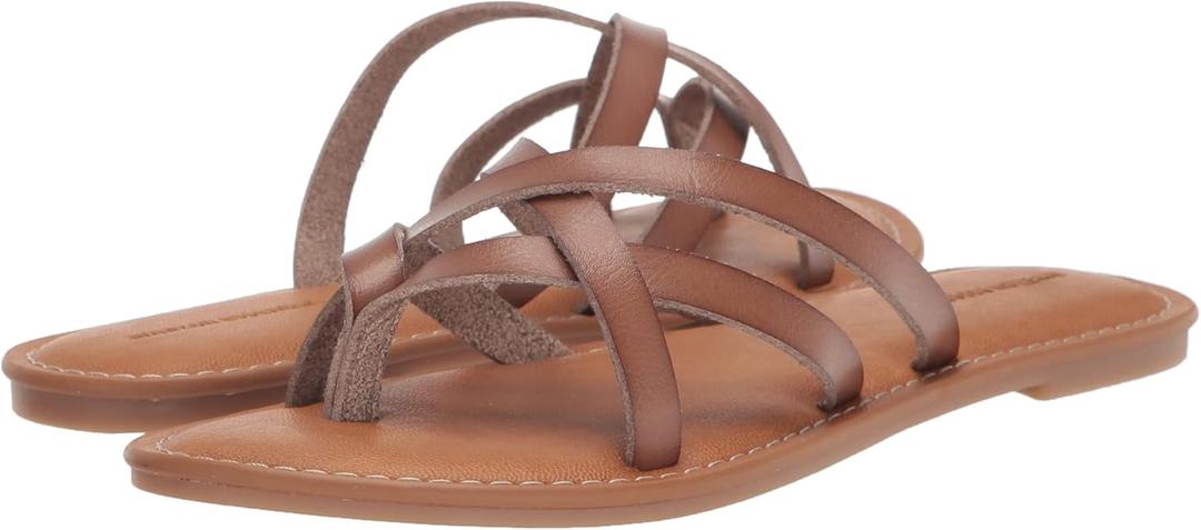 Amazon Essentials Women's Strappy Slide Flat Sandal, Mushroom Brown, 8.5 Wide