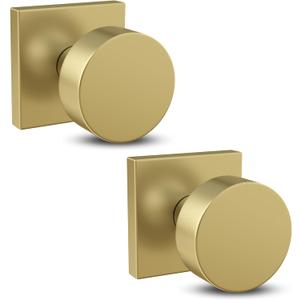 Mega Handles SUANA Dummy Door Knob for Hallway, Closet and Bathroom, Reversible Heavy Duty Design Door Knobs, Fits All Standard Door Sizes, Screws Included - Satin Brass (2 Pack)