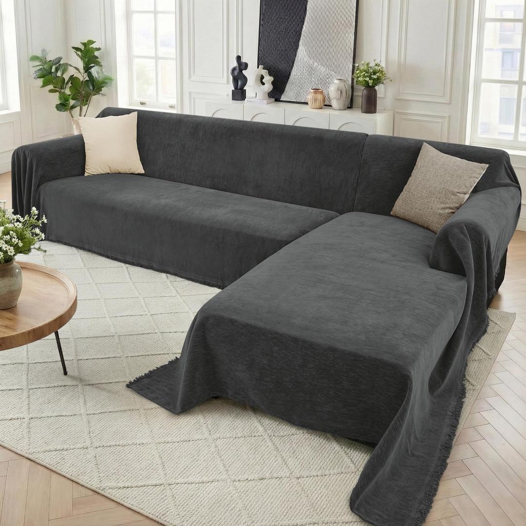 Houmiggle 2 Pieces Sectional Couch Covers L Shaped Cover XXL Navy Blue