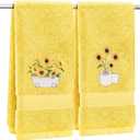2 Pcs Sunflower Hand Towels for Bathroom Yellow Floral Decorative Bathroom Towels Embroidered 100% Cotton Spring Summer Bath Towel 13.4x29 Inch for Home Kitchen Dcor (Yellow, Sunflower)