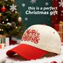 Qoyupuza Two-Tone Merry Christmas Embroidery Dad Hat - Eco-Friendly Degradable Snapback, Unisex Xmas Holiday Cap (Red/Beige)