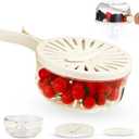 Multifunctional Fruit Washing Bowl with Strainer,Strainer Container with Lid,2 in 1 Drain Basket with Foldable Handle,Berry Fruit Fridge Container for Refrigerator,Kitchen Sink for Washing,Storage