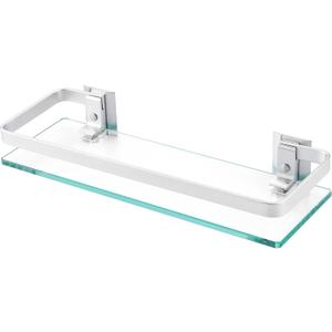 KES Glass Shelf for Bathroom, Glass Floating Shelves Aluminum Tempered Rectangular 1 Tier Extra Thick Silver Wall Mounted, A4126A