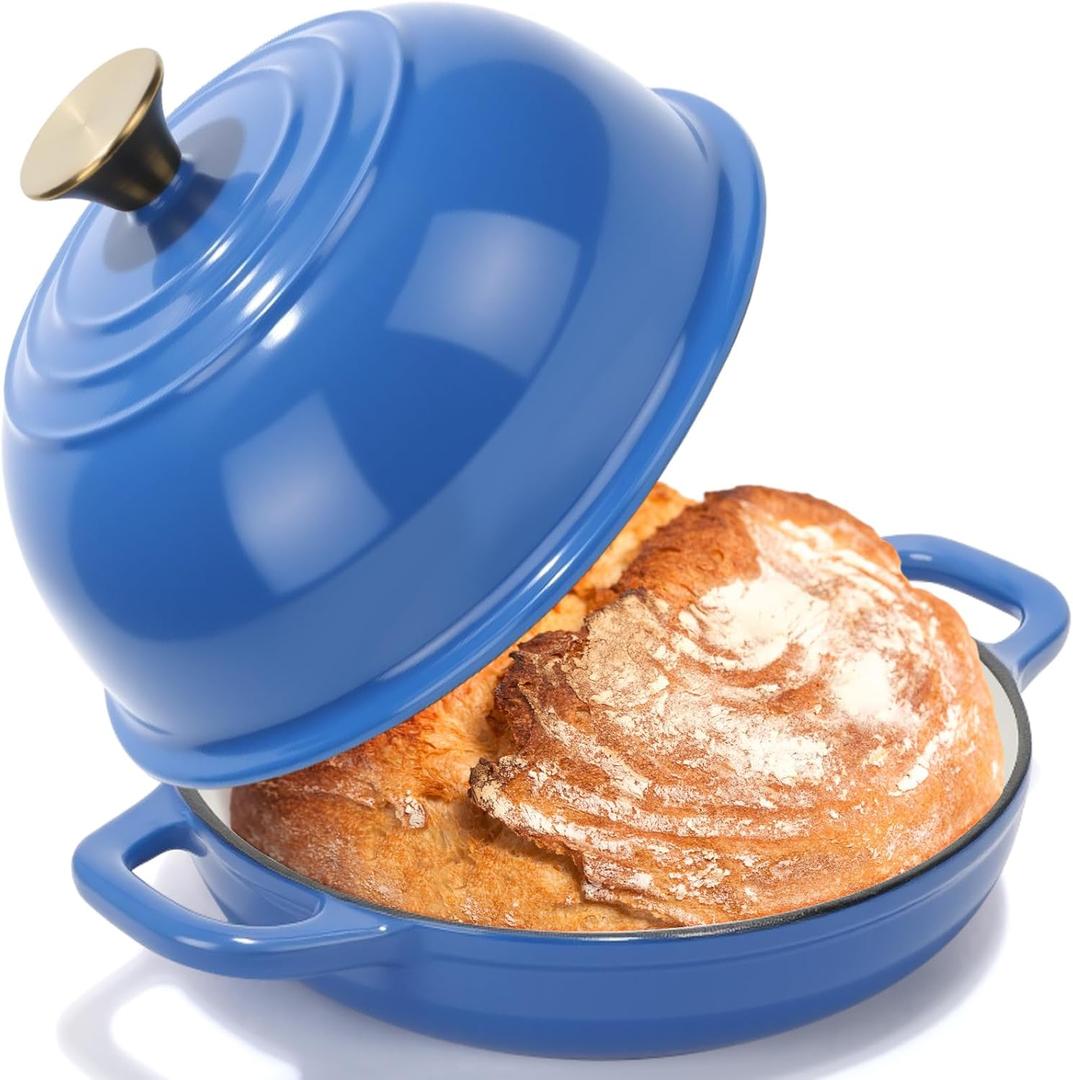 Tioncy Enameled Bread Dutch Oven with Lid for Sourdough Baking 5 Quart Round Cast Iron Dutch Oven Pot Bread Bakers for Kitchen Homemade Cookware Gifts Roasting Frying Cooking Stewing(Blue)