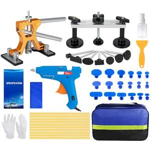 45Pcs Car Dent Puller Kit, Paintless Dent Removal Kit with Adjustable Bridge Puller & Golden Lifter, Hail Damage Dent Repair Kit with 100W Glue GuП for Auto Body Truck Refrigerator DIY Repair