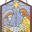 Nativity Scene Sun Catcher - 8'' Nativity Scene Stained Glass Window Hanging Ornaments Glass Sun Catcher for Home Window Decor Colorful Glass Panel for Wall Hanging Christmas Ornament Gift