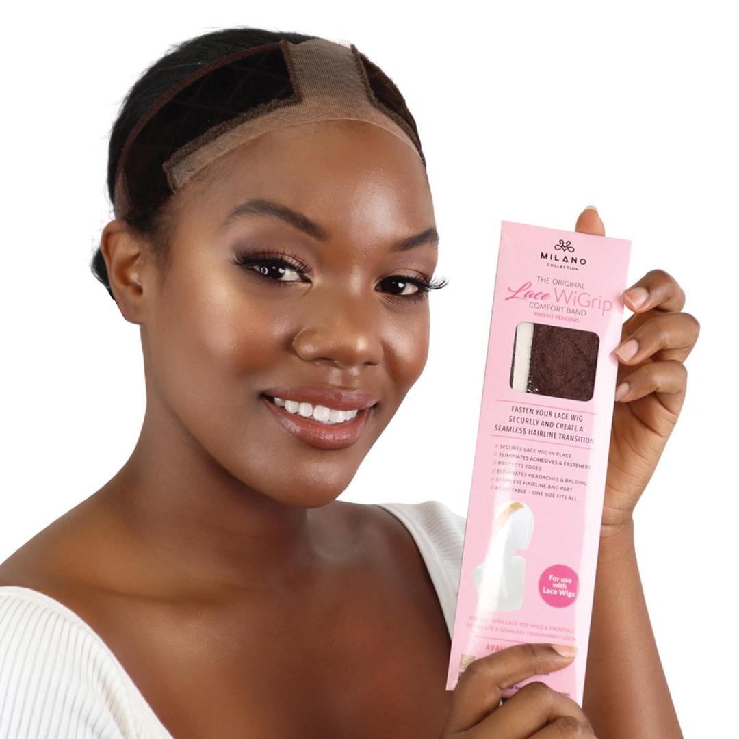MILANO COLLECTION Wigrip, Premium Lace Wig Band for Women, Fully Adjustable & Reinforced Lace Wig Grip Band by Hairline, Comfortable and Secure Glueless Velvet Headband, Chocolate Brown