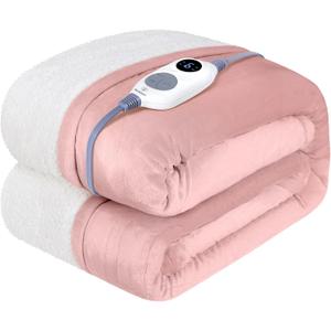 Westinghouse Heated Blanket Throw, Soft Flannel to Sherpa Electric Blanket with 10 Heating Levels, 12 Hours Auto Off, Fast Heating, Machine Washable, 50x60 Inch, Pink