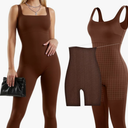 Popilush Shapewear Jumpsuits for Women Built-in Bra Tummy Control Bodysuit Square Neck Sport Romper Summer Outfit, M