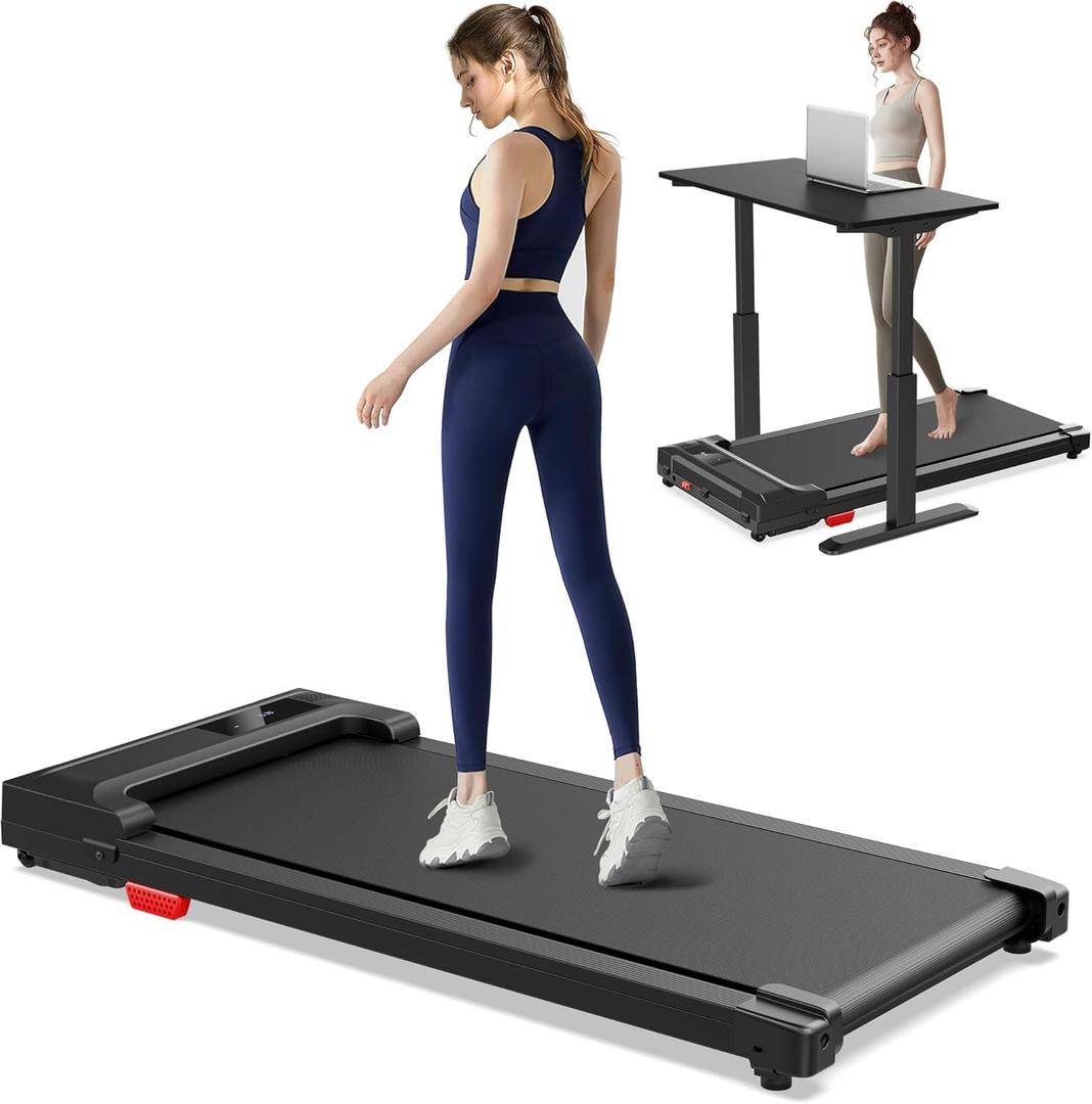 Walking Pad Treadmill for Home - Under Desk Treadmills Portable Mini Compact Walk Running Machine Pads Slim Lightweight Caminadora Elctrica para Casa Office Small Spaces with Adjustable Speed Remote (Black-Red)