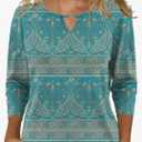 Romanstii 3/4 Length Sleeve Womens Tops Keyhole Crewneck Shirts Business Dressy Casual Tunic Blouses Summer Basic Tees Small
