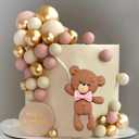 Brown Bear Colorful Balloons Balls Cake Toppers for Birthday Baby Shower Party Decorations Supplies (Pink)