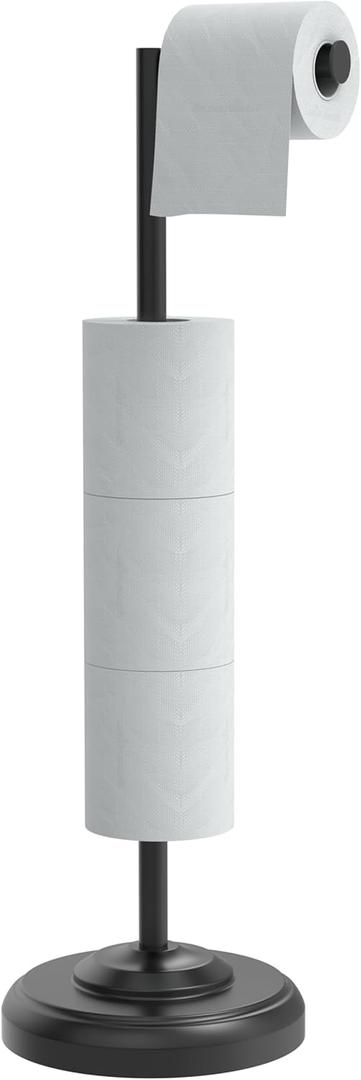 Freestanding Toilet Paper Holder Stand with Storage  Holds 4 Extra Rolls Matte Black- Toilet Paper Holder for Bathroom  Sturdy Base, Classic Retro Style, Space-Saving Bathroom Storage