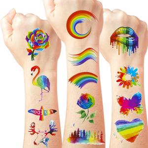 4 x 200+ PCS Pride Rainbow Tattoos Stickers LGBT LGBTQ Flag Decorations Accessories Temporary Sticker Pride Month Gay Birthday Party Gifts Boys Girls Men Woman Cute Fake Tattoo Themed Festival