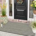 LEEVAN Black and White Front Porch Rugs Outdoor Stripe 3x5 ft, Hand-Woven Front Door Mat Washable Cotton Reversible Entry Rugs Layered Doormats for Outside Entrance Patio Balcony Living Room Kitchen