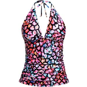 Yonique Women's Halter Tankini Top V Neck Swim Top Tummy Control Bathing Suit (Large, Colorful Leopard)