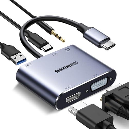 5 in 1 USB C Hub, Type c to VGA HDMI MultiPort Adapter, 4K HDMI, VGA, 100W PD, USB3.0 Port, Audio Jack, Compatible with Switch/Steam Deck/Rog Ally/iPhone 15 16/MacBook Pro/Air/iPad Pro, iMac, S23
