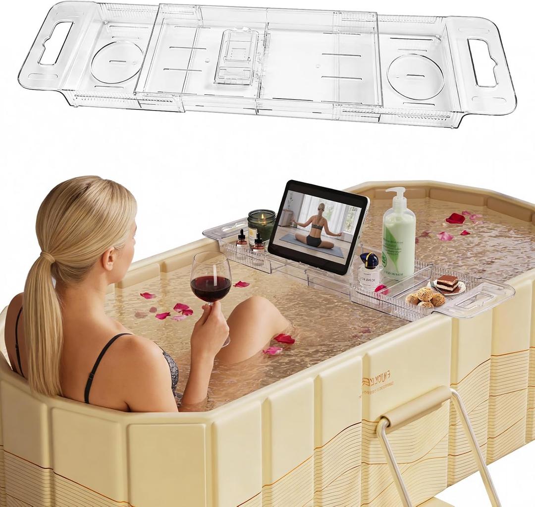 Expandable Bathtub Tray, Foldable Bath Tray for Tub, Acrylic Bath Table Trays Storage Rack, Bath Tub Tray for Bathtub & Bathroom Accessories (Transparent Bathtub Tray, 22"L x 7.8"W x 1.7"H)